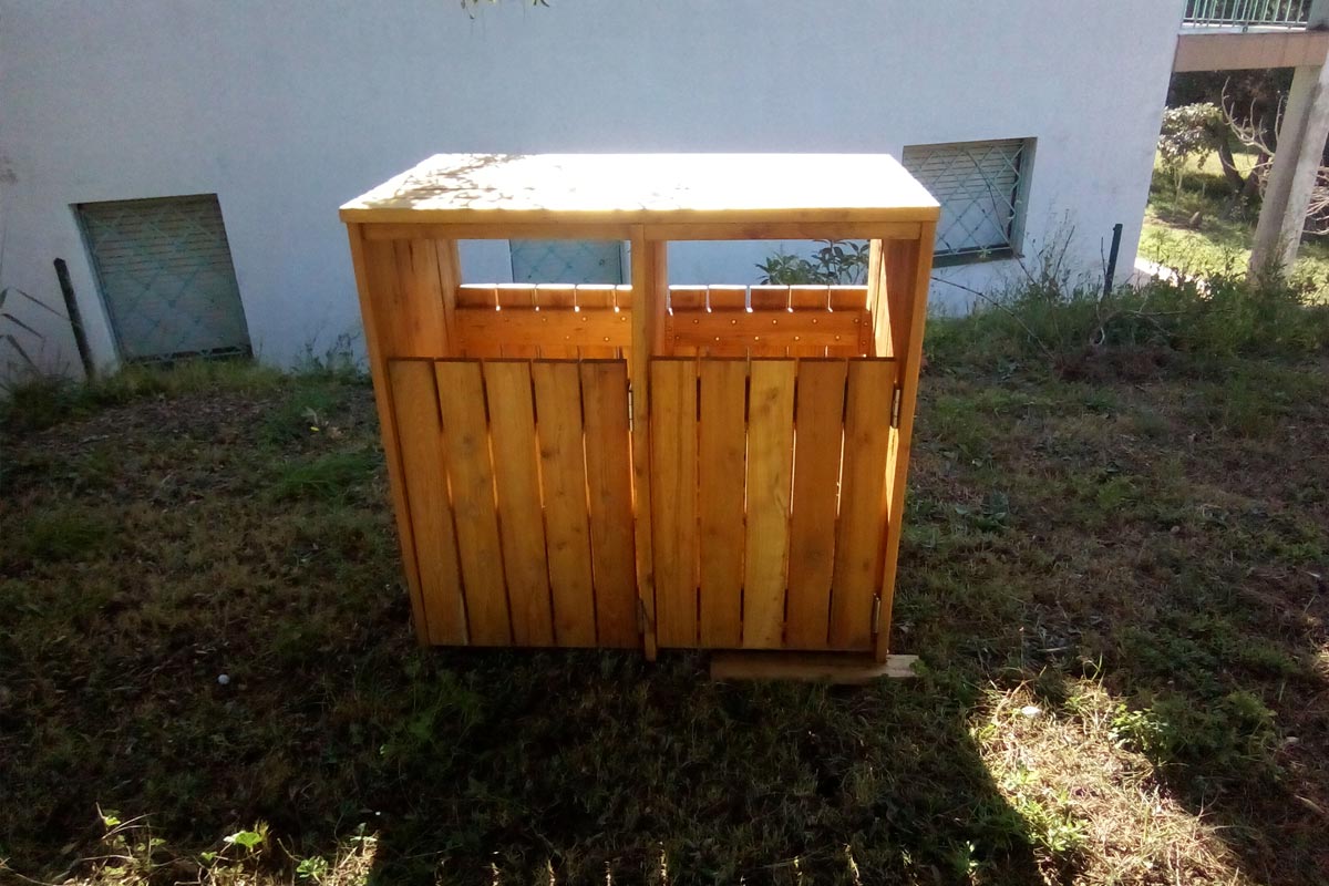 Caja para contenedor de basura de madera de acacia 2 cuerpos